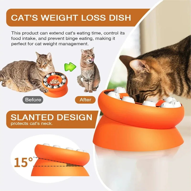 Cat Puzzle Toy Slow Feeder Bowl Fun Interactive Slows Down Pets Eating Protect Kitty Neck Multifunction Pet Feed Slanted Design