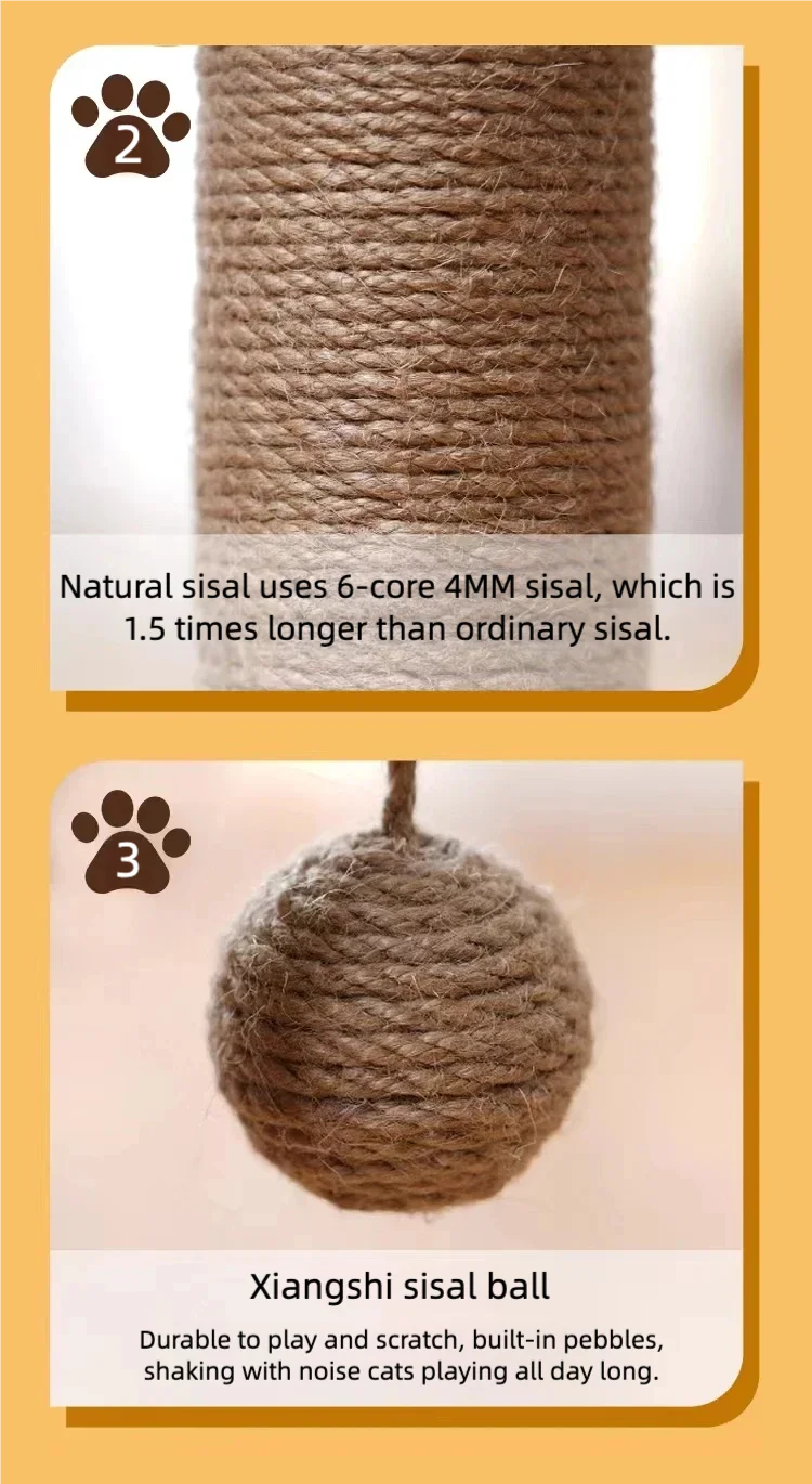 Cat scratch board is wear-resistant and does not shed debris. Cat scratch column is made of sisal hemp, and cat toys are used to