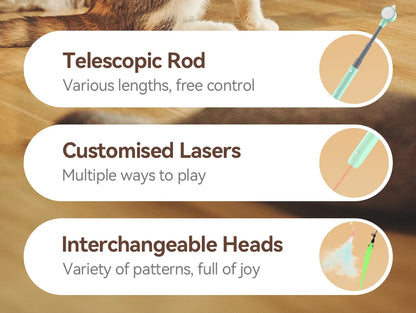 ROJECO Automatic Cat Laser Toy Retractable Cat Teaser Wand with Feather Caterpillar Interactive Pet Laser Toys for Kitten Cats