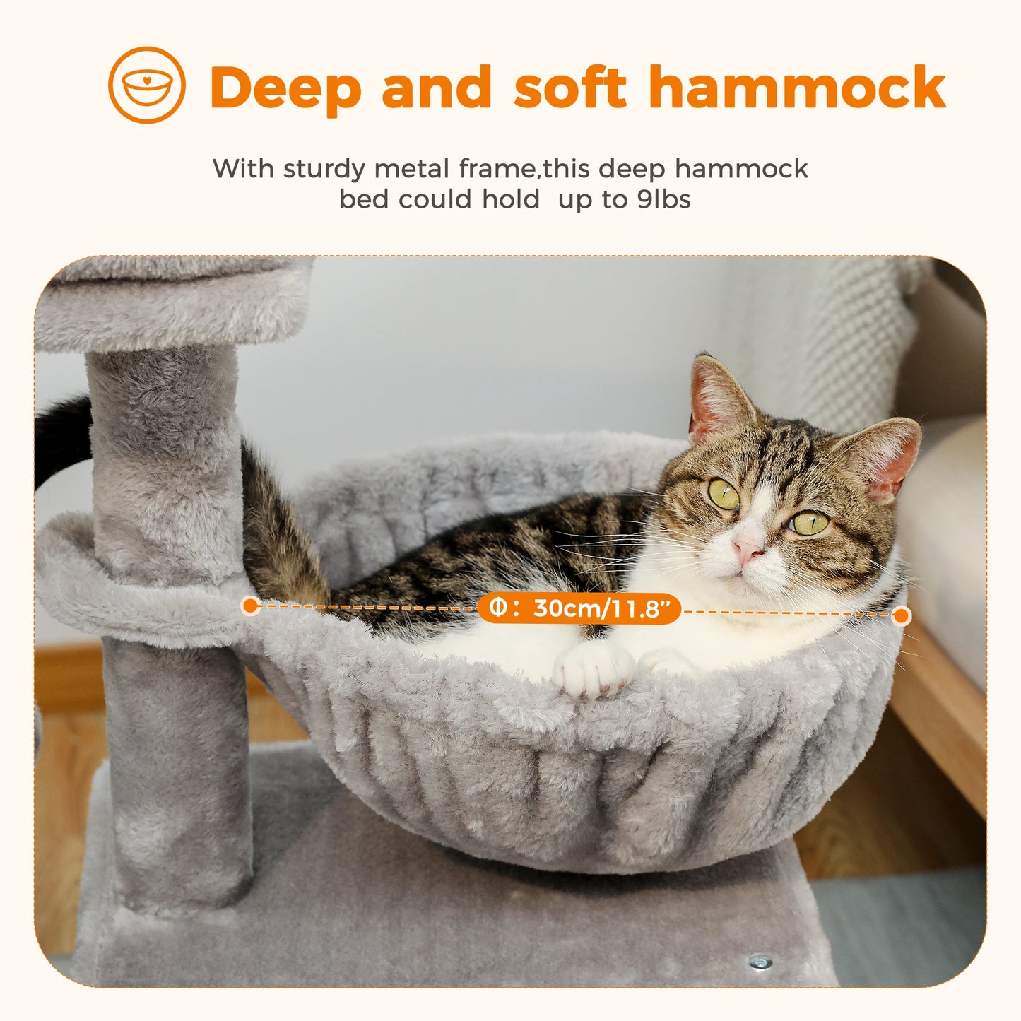 Cat tree Cat Tower for Indoor Cats 2 Styles Cat Activity Tree with Cat Scratching Posts Big Hammock and Removable Top Perch Grey