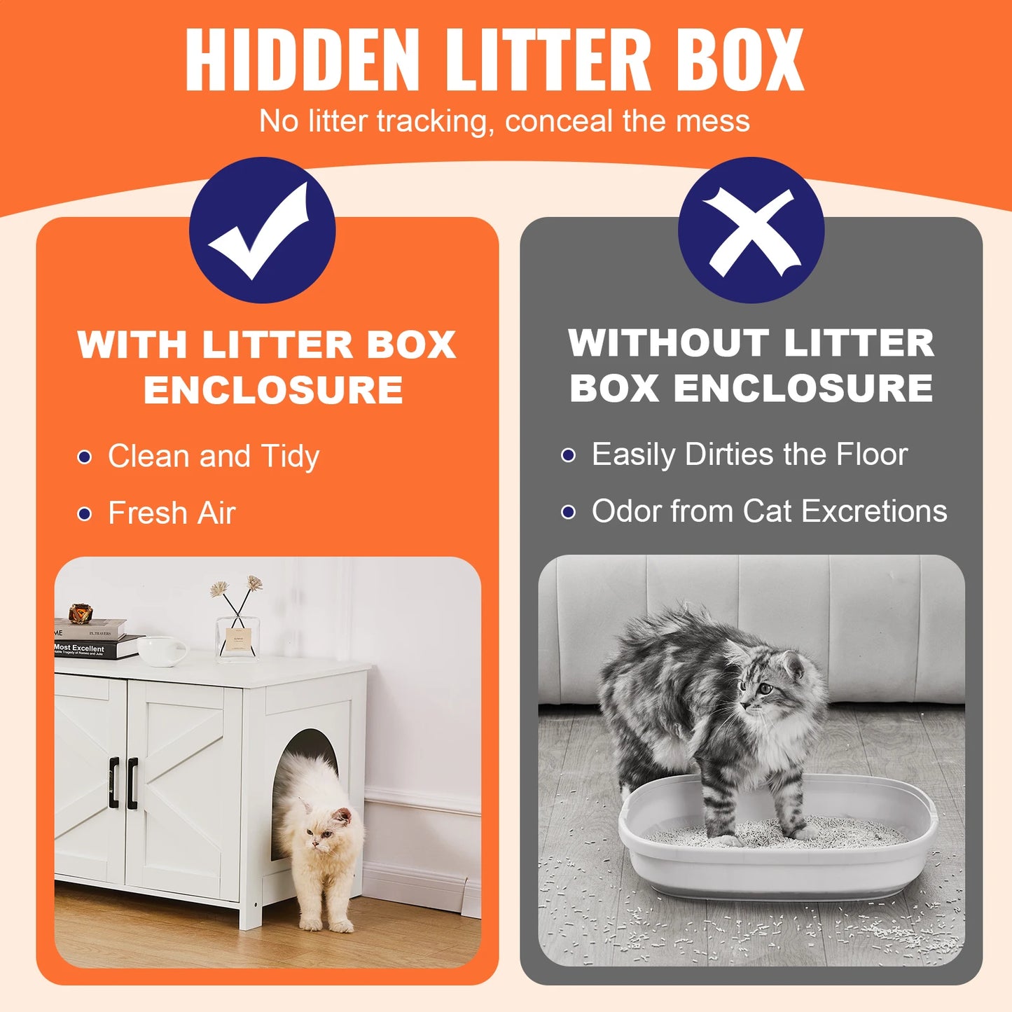 VEVOR Cat Litter Box Enclosure for 2 Cats Litter Box Furniture Hidden Wooden Cat Box Cabinet Fit Most of Litter Box White 19.4kg