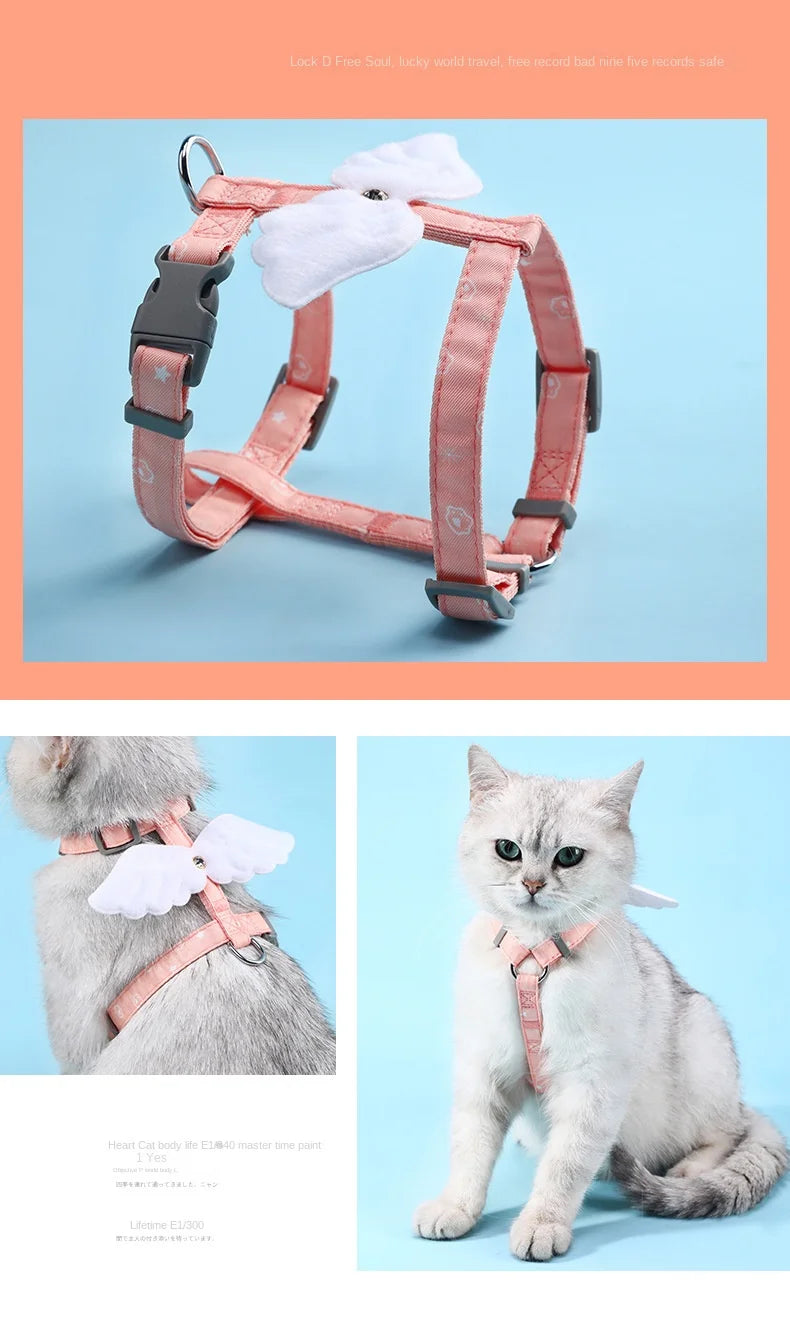 Sweet Angel Wing Cat Harness 120cm Leash Outdoor Cat Dog Harness and Leash Set Water Proof Vest Chest Strap Kitten Accessories