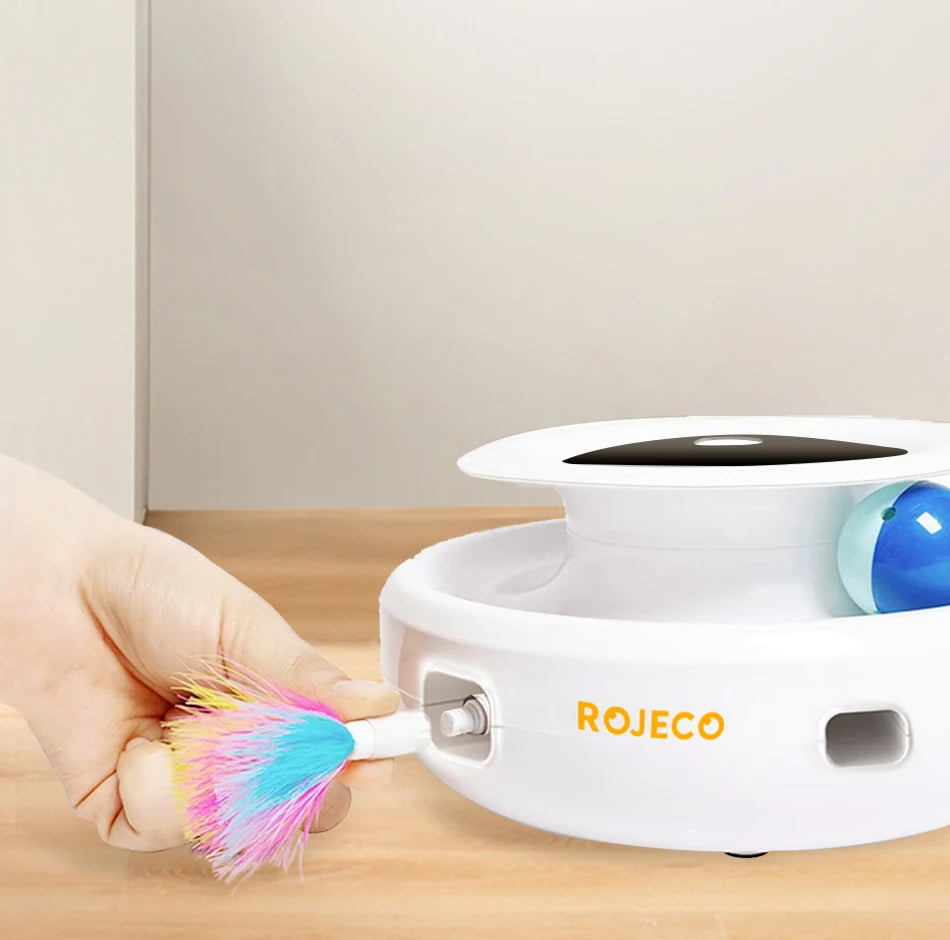 ROJECO 2 In 1 Interactive Cat Toy Rechargeable Pet Toy Ball With Feather Automatic Teasing Pets Dog Indoor Cat Toys Accessories