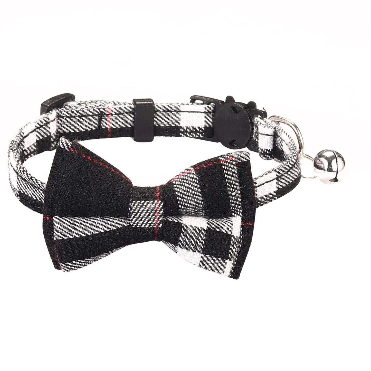 Pet Breakaway Kitten Cat Collar Bow Tie with Bell Cute Plaid Christmas Red Adjustable Dog Collar for Cats Kitten Accessories