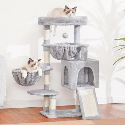 Hey-brother Cat Tree, Cat Tower for Indoor Cats, Cat House with Large Padded Bed, Cozy Condo, Hammocks, Sisal