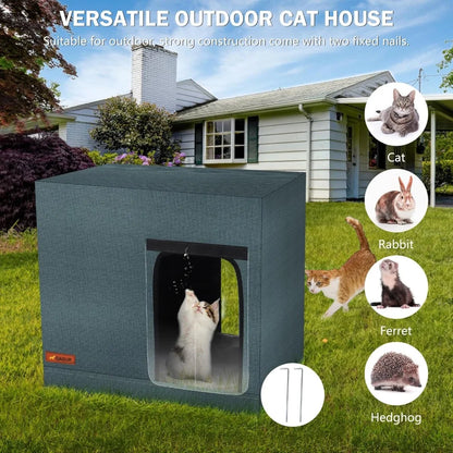 Large Heated Cat House Outdoor in Winter, Highly Elevated Base Waterproof & Insulated Feral Cats House, Outdoor Cats Products