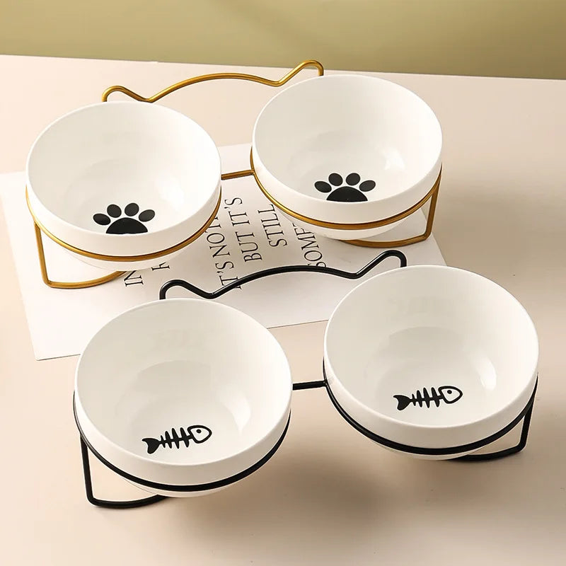 1-3pcs Creative Cervical Protection Pet Supplies Ceramic Double Cat Bowl Ceramic Cat Bowl Food Bowl Dog Drinking Water Food Bowl