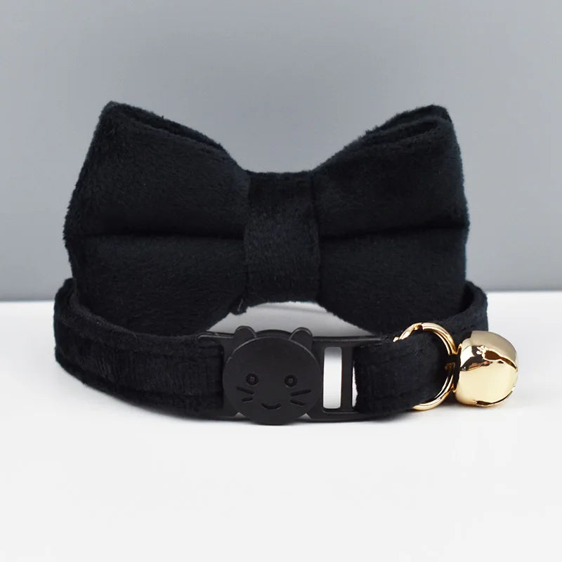 Fashion Pet Cat Collar Velvet Bowknot Kitten Collars with Bell Adjustable Safety Buckle Kitten Bow Tie Collar Pets Accessories