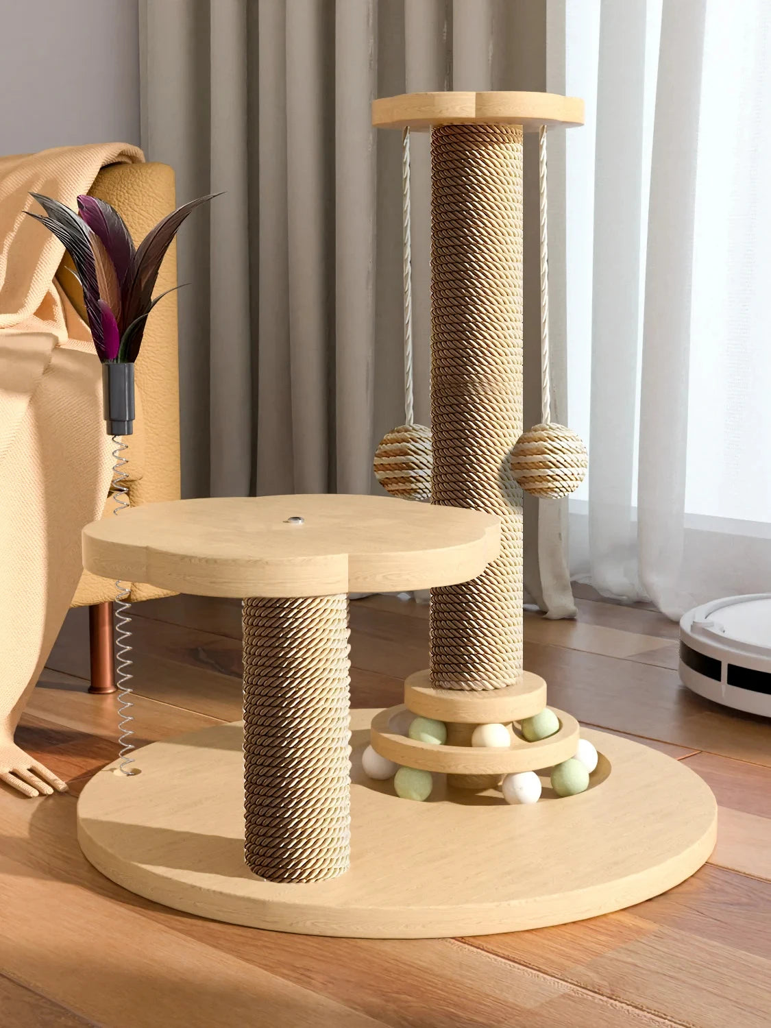 Cat scratch board is wear-resistant and does not shed debris. Cat scratch column is made of sisal hemp, and cat toys are used to