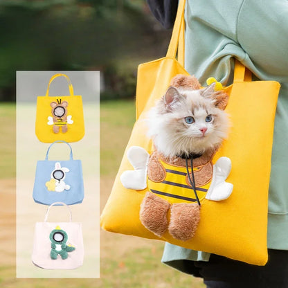 Summer Pet Shoulder Bag with Bee Animal Shape Exposed Pet Storage Bag Outdoor Travel Shopping Small Dog and Cat Handbag Pets Bag