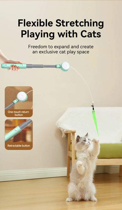 ROJECO Automatic Cat Laser Toy Retractable Cat Teaser Wand with Feather Caterpillar Interactive Pet Laser Toys for Kitten Cats