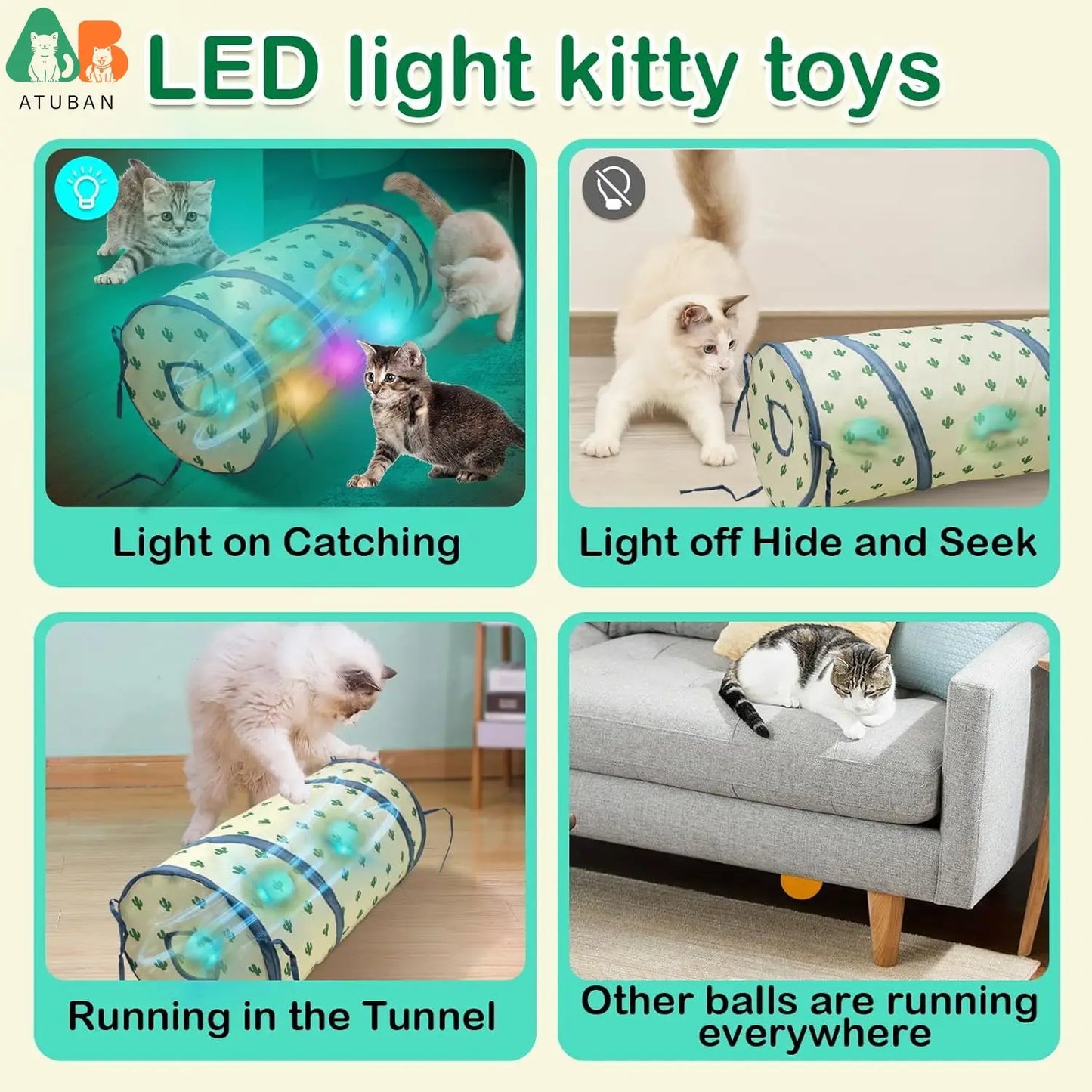 ATUBAN Cat Toys for Indoor Cats, Electric Cat Ball Fast Rolling in Pouch,Motion Activated Chirping Cat Toy,Hide and Seek Cat Toy