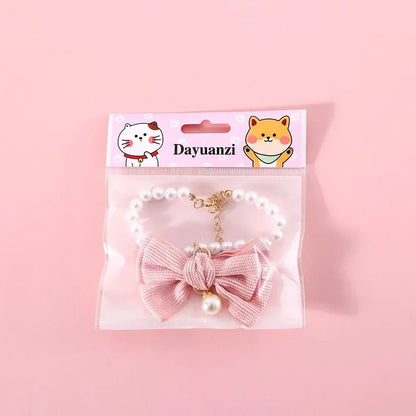 Cat Pearl Collar Necklace with Bow Pendant Cute Jewelry Puppy Dog Collar Adjustable Cat Wedding Necklace Pet Costume Accessories