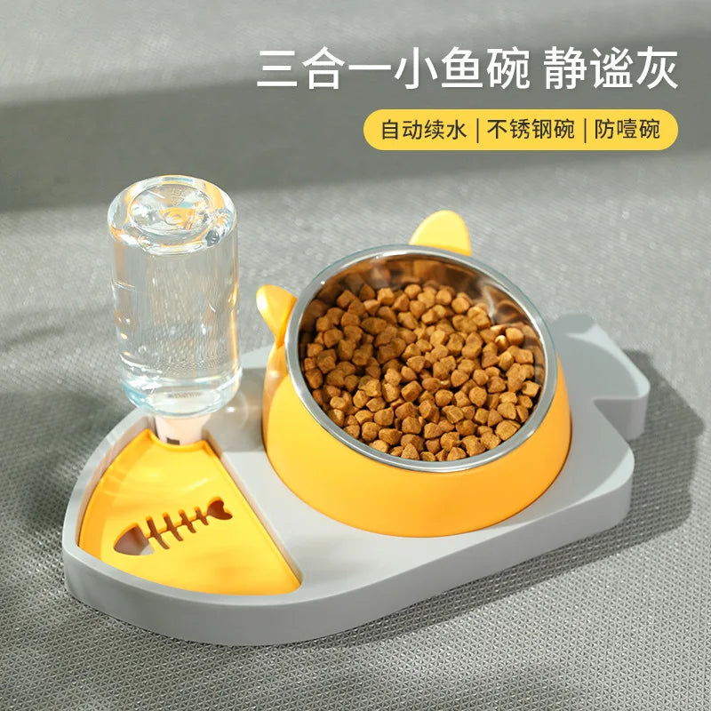 Fish-shaped Three-in-one Feeding Water Dispenser, Non-wetting Mouth, Automatic Water Refilling, Cat Bowl, Bowl, Water Dispenser