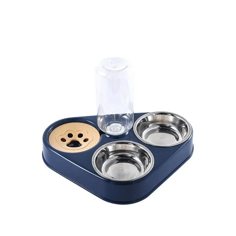 Dog And Cat Self-service Feeder Anti-knock Double Bowl Water Bottle Pet Supplies Stainless Steel Feeder Cat Drinking Fountain