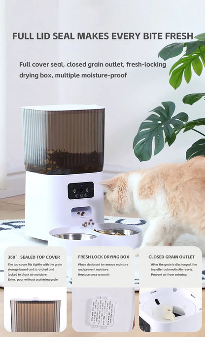 5L Pet Feeder with Camera Automatic Cat Feeder Smart Dog Food Dispenser WiFi Timing Quantitative Stainless Steel Feeding Bowl