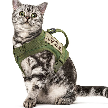 Nylon Cat Harness Vest with 2 Sticker Military Tactical Cats Harness With Handle Cats Small Dogs Pet Training Walking Chihuahua