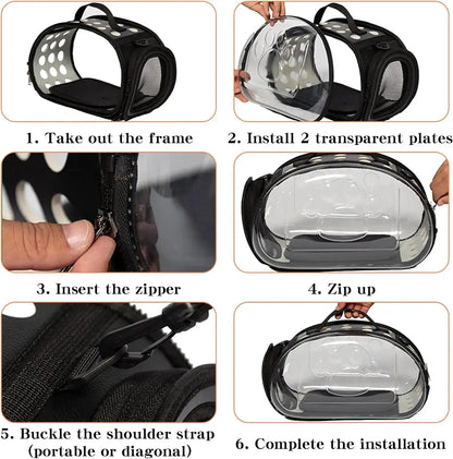 Transparent Foldable Outdoor Pet Travel Carrier Bag for Dog Cat Crossbody Portable Breathable Collapsible Travel Cat Carrier Bag