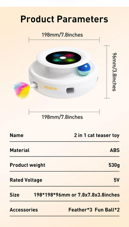 ROJECO 2 in 1 Smart Cat Toys Automatic Feather Fun Ball Toy Set For Cat Dog 5 Modes Electronic Interactive Pet Toy Accessories