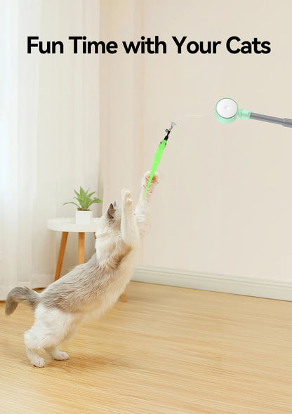 ROJECO Automatic Cat Laser Toy Retractable Cat Teaser Wand with Feather Caterpillar Interactive Pet Laser Toys for Kitten Cats