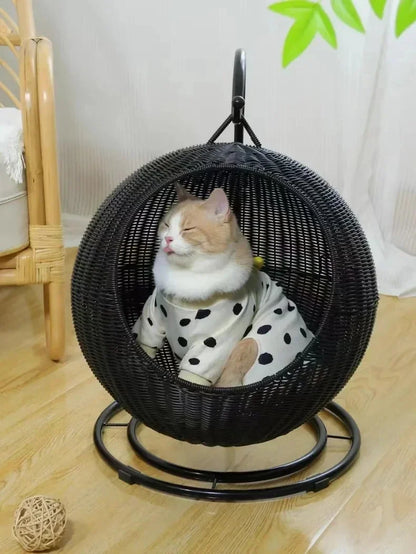 Internet celebrity semi-enclosed pet hammock cat nest cat cage round cat hanging bed basket rattan summerhammock