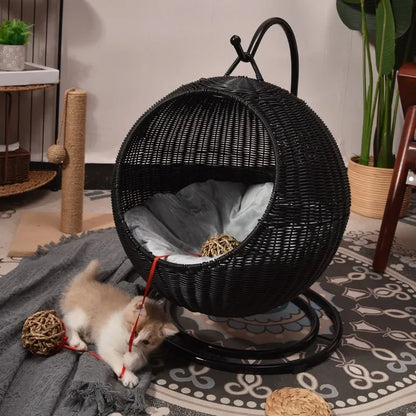 Internet celebrity semi-enclosed pet hammock cat nest cat cage round cat hanging bed basket rattan summerhammock