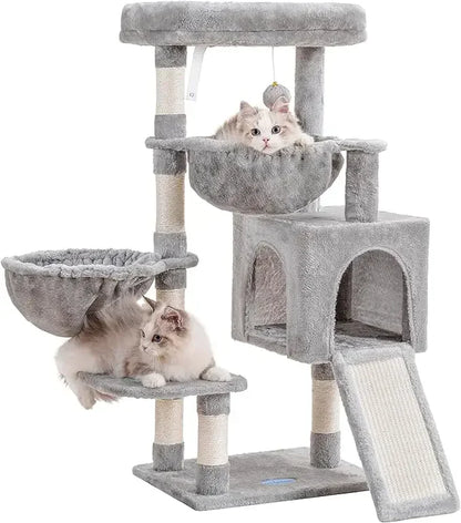 Hey-brother Cat Tree, Cat Tower for Indoor Cats, Cat House with Large Padded Bed, Cozy Condo, Hammocks, Sisal