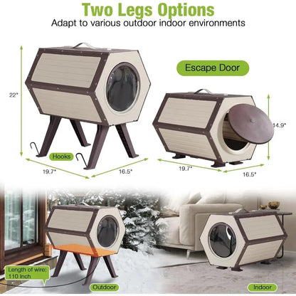 Outdoor Heated Cat House, Heater Insulated Feral Cat Shelter with Adjustable Temperature and Time Cat House with Escape Door