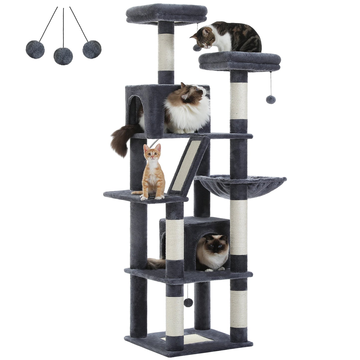 H180CM Large Cat Tree for Indoor Tall Tower for Cat Multi-Level Plush with Natural Sisal Scratching Post Condos Perches Hammock