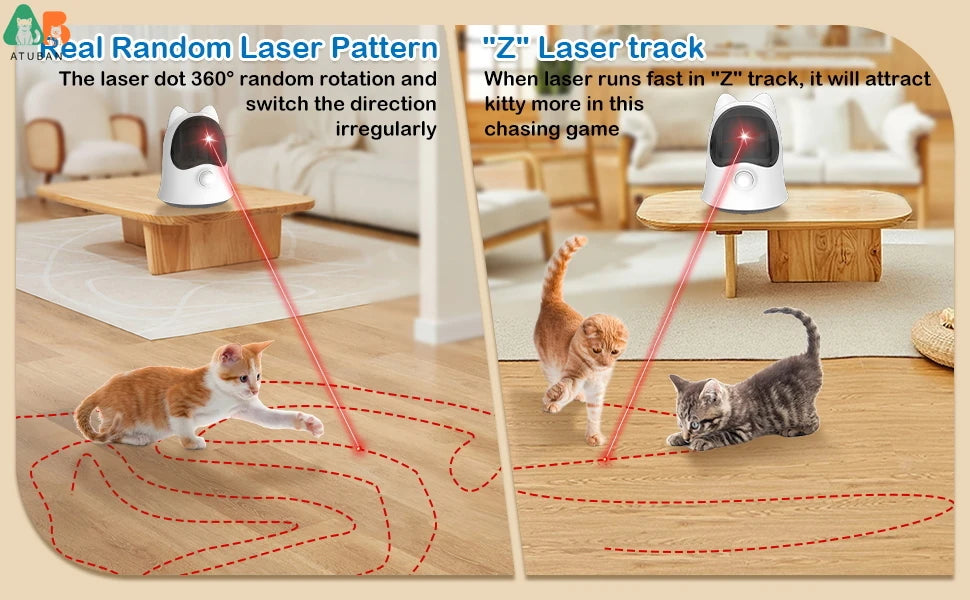 ATUBAN Laser Cat Toys with Real Random Trajectory, Automatic Cat Laser Toy Rechargeable Interactive Cat Toys for Indoor Cats