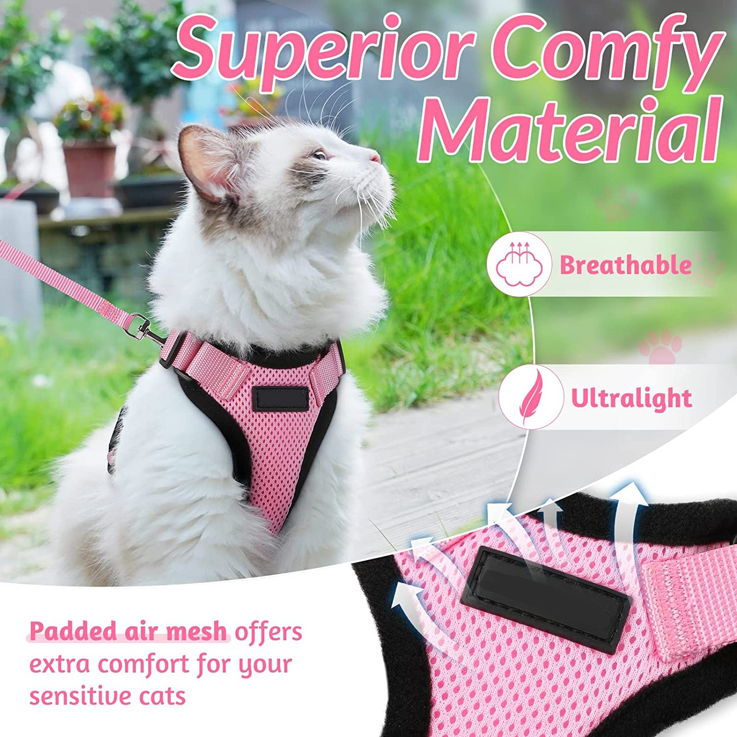 YOKEE Soft Mesh Small Cat Harness and Leash Set Adjustable Vest Escape Proof for Pet Kitten Easy Control Reflective Puppy Dogs