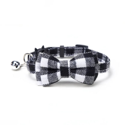 Pet Breakaway Kitten Cat Collar Bow Tie with Bell Cute Plaid Christmas Red Adjustable Dog Collar for Cats Kitten Accessories