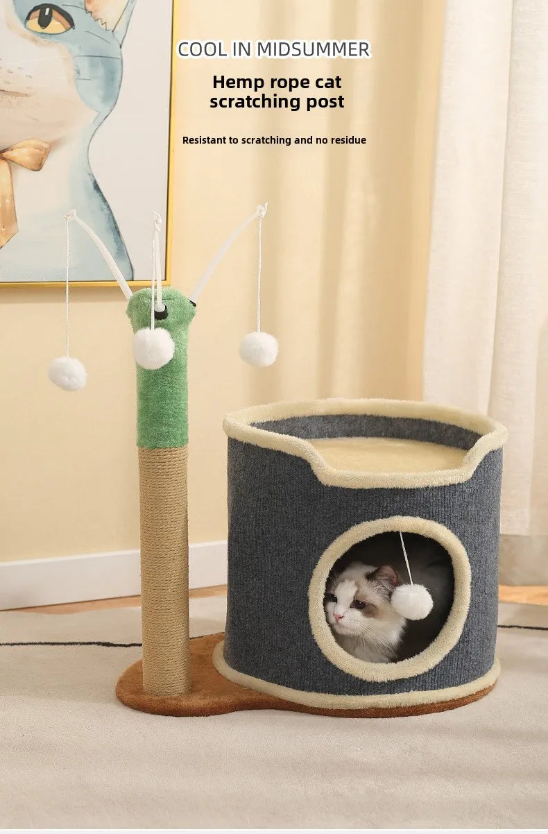 3-tiers Cat Bed Pet House Covered Cave with soft mat Large Hideaway Cat Tent with Fluffy Ball Hanging Accessories