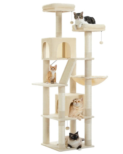 H180CM Large Cat Tree for Indoor Tall Tower for Cat Multi-Level Plush with Natural Sisal Scratching Post Condos Perches Hammock