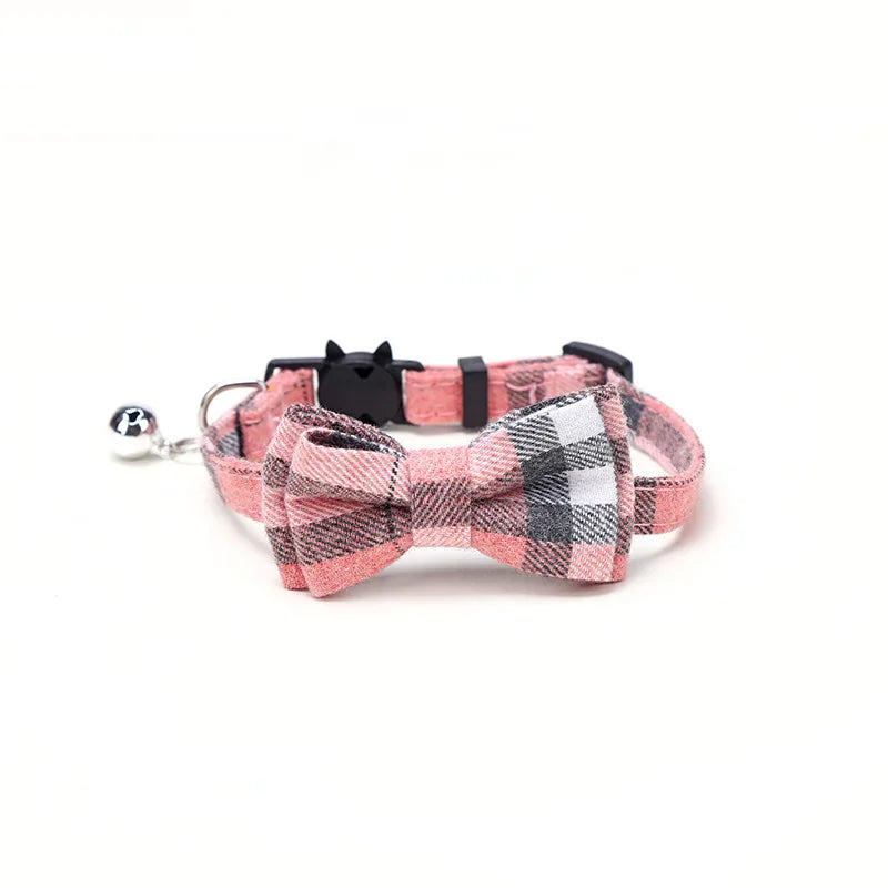 Pet Breakaway Kitten Cat Collar Bow Tie with Bell Cute Plaid Christmas Red Adjustable Dog Collar for Cats Kitten Accessories