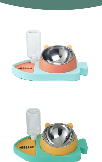 Fish-shaped Three-in-one Feeding Water Dispenser, Non-wetting Mouth, Automatic Water Refilling, Cat Bowl, Bowl, Water Dispenser