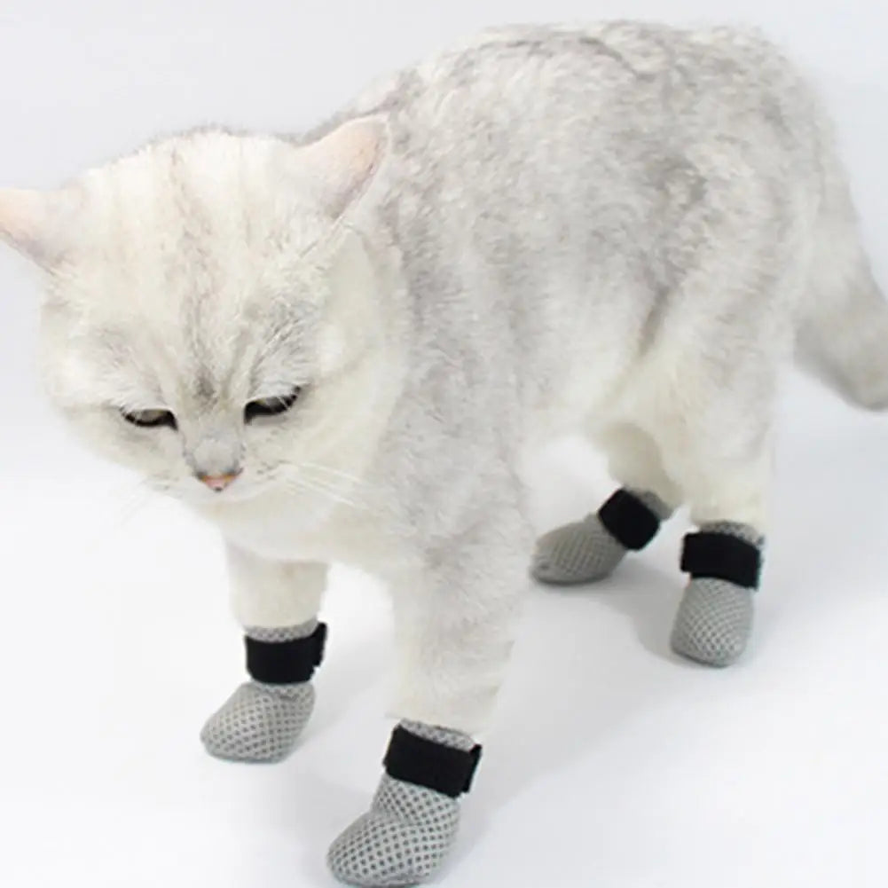 4 Pcs Cat Socks Anti-Scratch Anti Skid Protective Cats Shoes Elastic Soft Fabric Non-Slip Kitten Foot Cover Pet Supplies