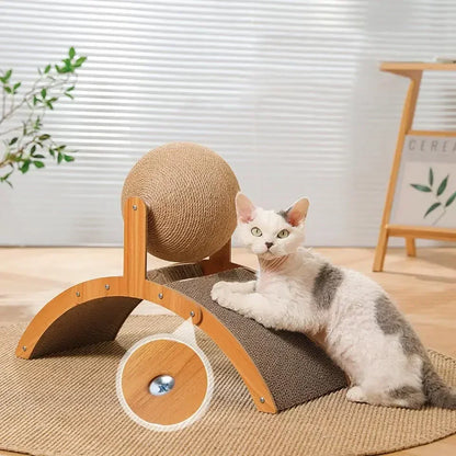 2 In 1 Cat Scratching Ball Wooden Cat Scratcher Sisal Scratch Board Wear-Resistant Grinding Paw Toy Solid Wood Scraper for Cats