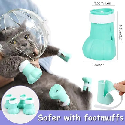 TONG Cat Muzzle with 4Pcs Paw Cover Grooming Anti Bite Breathable Protective Space Hood Cats Helmet Mask Adjustable Strap