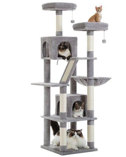 H180CM Large Cat Tree for Indoor Tall Tower for Cat Multi-Level Plush with Natural Sisal Scratching Post Condos Perches Hammock