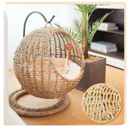 Internet celebrity semi-enclosed pet hammock cat nest cat cage round cat hanging bed basket rattan summerhammock