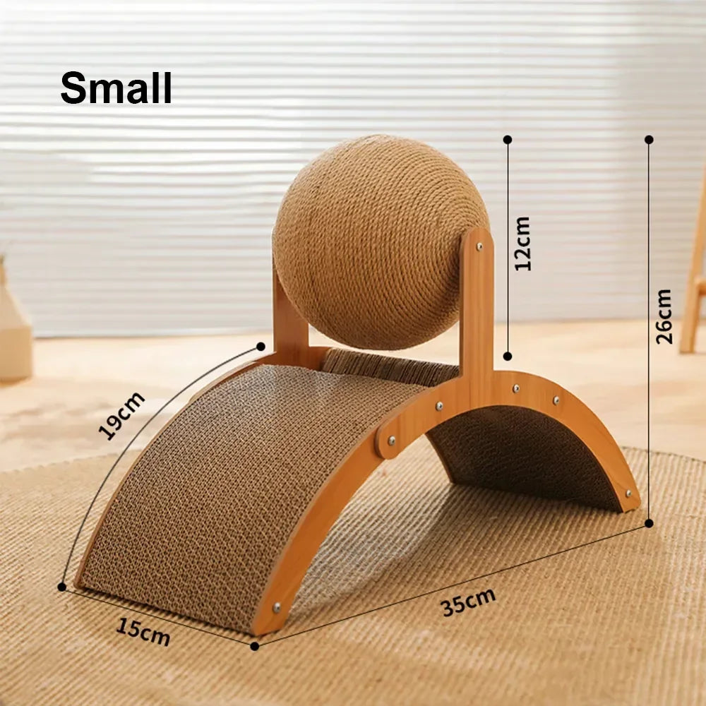 2 In 1 Cat Scratching Ball Wooden Cat Scratcher Sisal Scratch Board Wear-Resistant Grinding Paw Toy Solid Wood Scraper for Cats