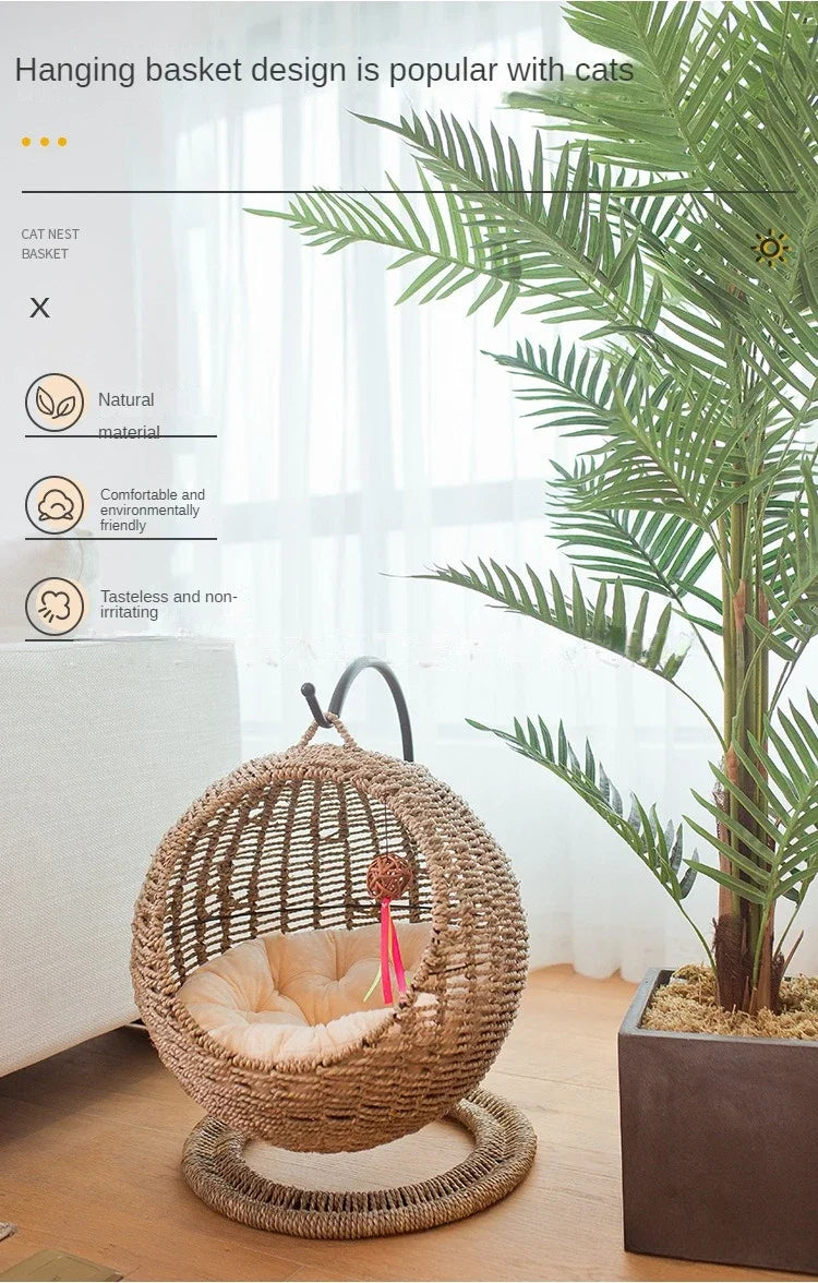 Internet celebrity semi-enclosed pet hammock cat nest cat cage round cat hanging bed basket rattan summerhammock