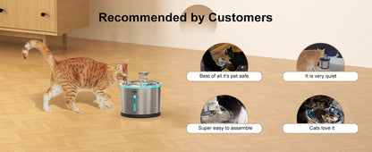 NPET Cat Water Fountain Stainless Steel, 50oz/1.5L Dishwasher Safe Pet Water Fountain with Visible Window Light for Cats