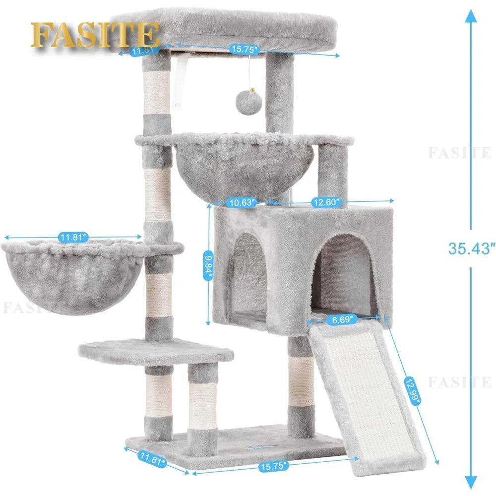 Hey-brother Cat Tree, Cat Tower for Indoor Cats, Cat House with Large Padded Bed, Cozy Condo, Hammocks, Sisal