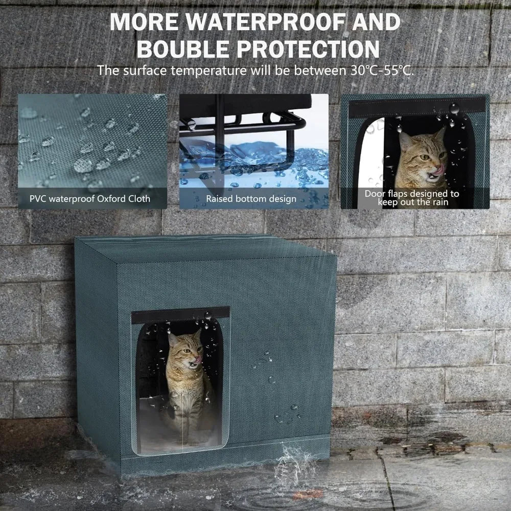 Large Heated Cat House Outdoor in Winter, Highly Elevated Base Waterproof & Insulated Feral Cats House, Outdoor Cats Products