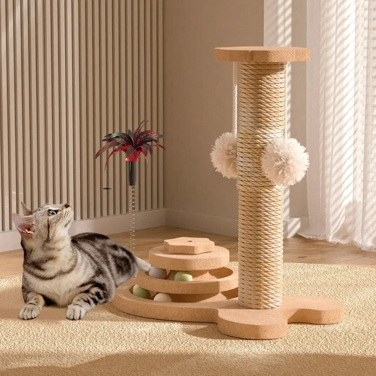 Cat scratch board is wear-resistant and does not shed debris. Cat scratch column is made of sisal hemp, and cat toys are used to