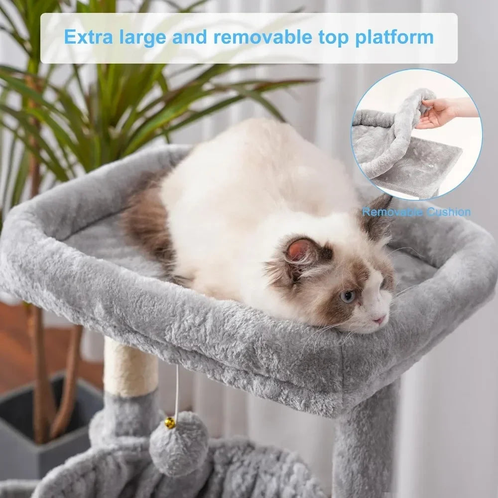 Hey-brother Cat Tree, Cat Tower for Indoor Cats, Cat House with Large Padded Bed, Cozy Condo, Hammocks, Sisal