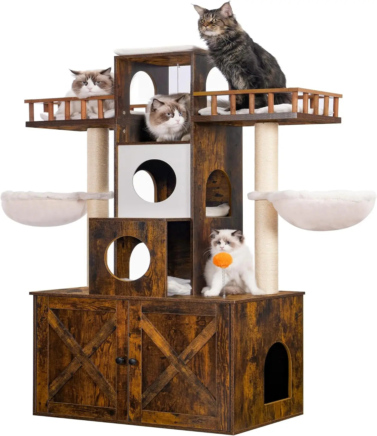 Cat Tree with Litter Box Enclosure for Indoor Big Cat, Cat Tower for Large Cats 20 lbs Heavy Duty, Modern Cat Condo Furniture