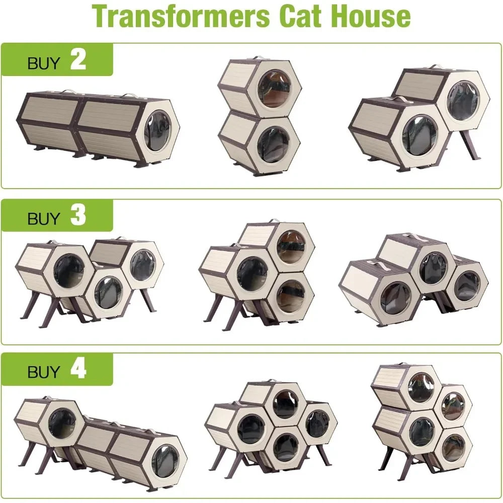 Outdoor Heated Cat House, Heater Insulated Feral Cat Shelter with Adjustable Temperature and Time Cat House with Escape Door